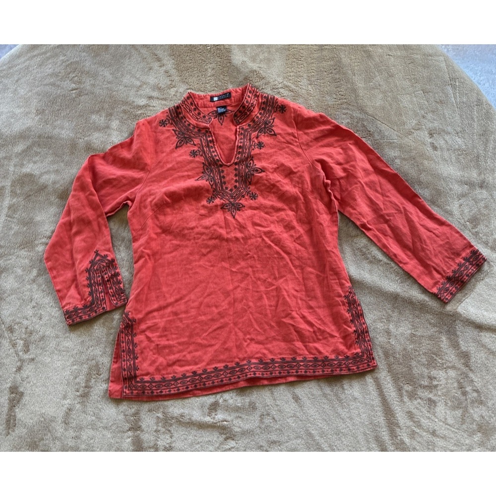 VTG Women's Top Large Orange Whimsigoth Coastal Boho Indie Tunic Embroidered Y2K